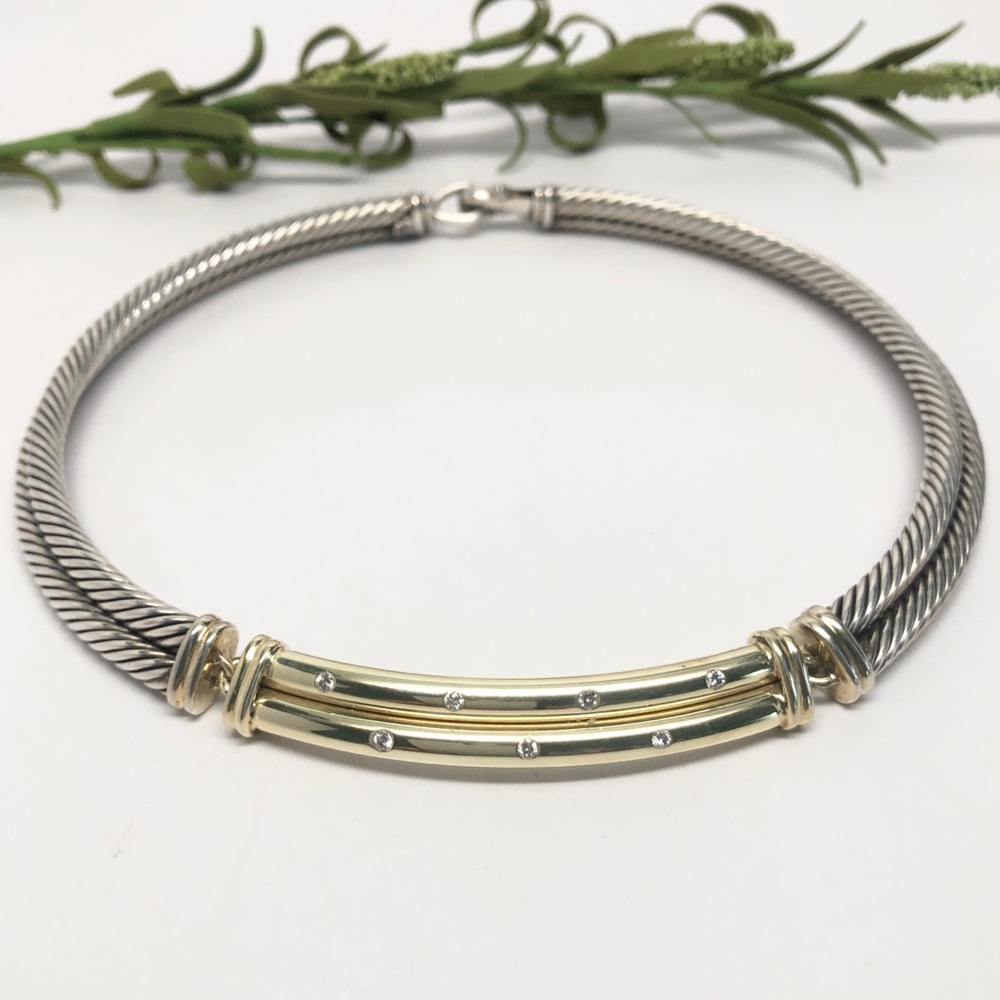David Yurman Diamond Double Cable Metro Necklace - Picture 2 of 11